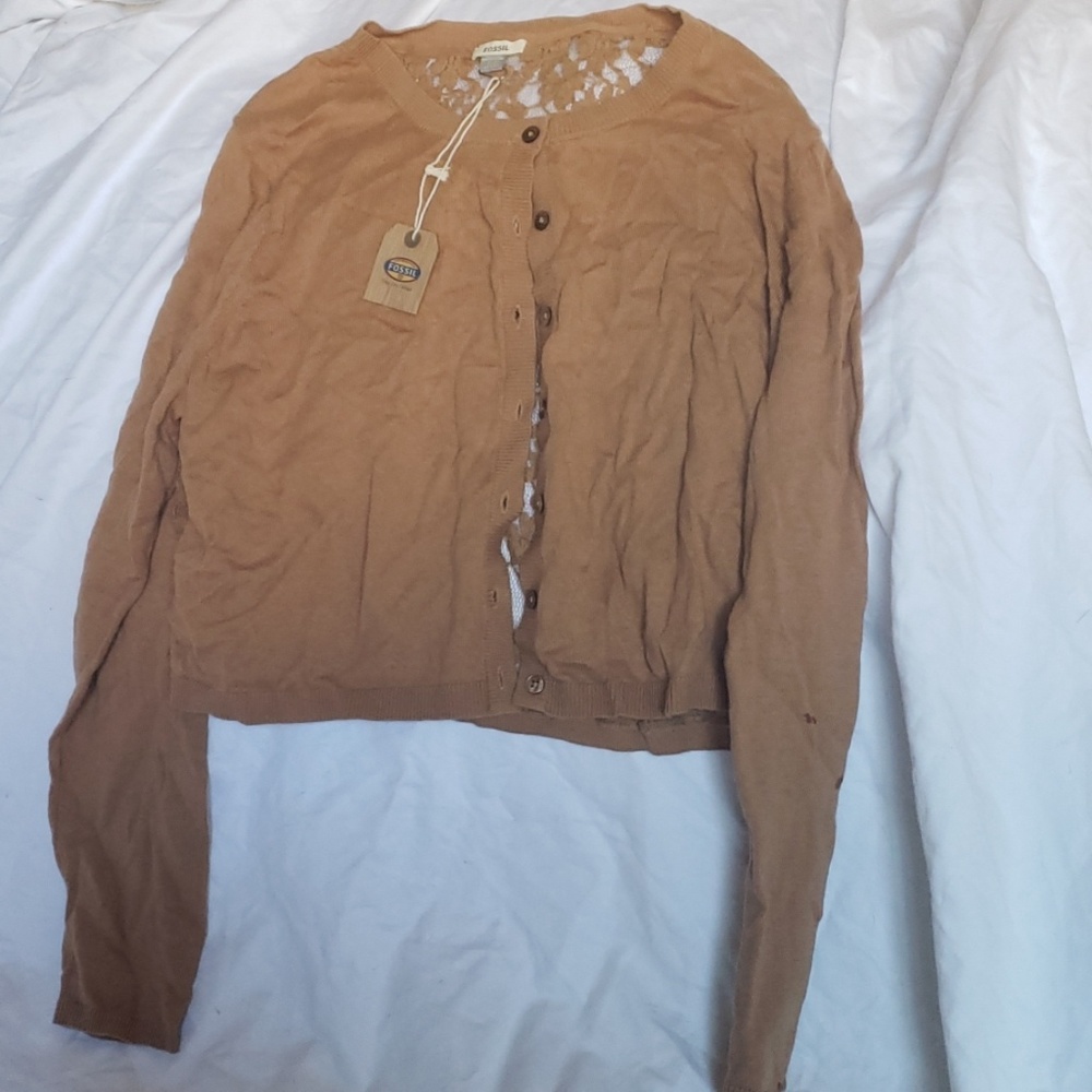 Fossil Brown/Tan Cardigan with Lace